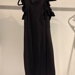 Michael Kors Black Midi Dress with Ruffle Sleeves